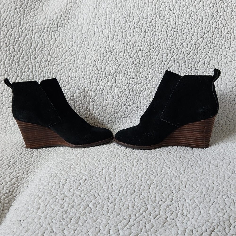 Lucky Brand genuine leather stacked wooden wedge heel boots - Picture 8 of 10